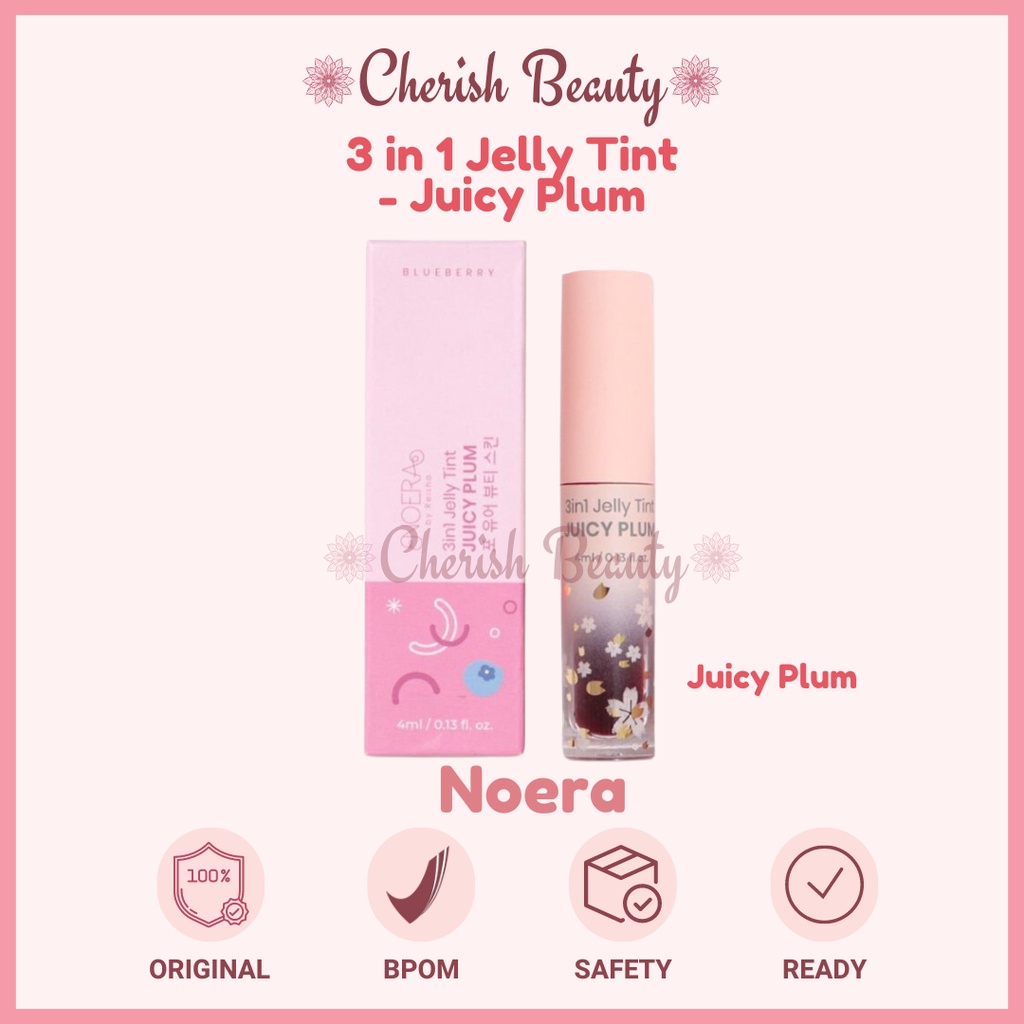 Noera 3 in 1 Jelly Tint Mudah Menyerap Pada Bibir - Juicy Pulm Plum