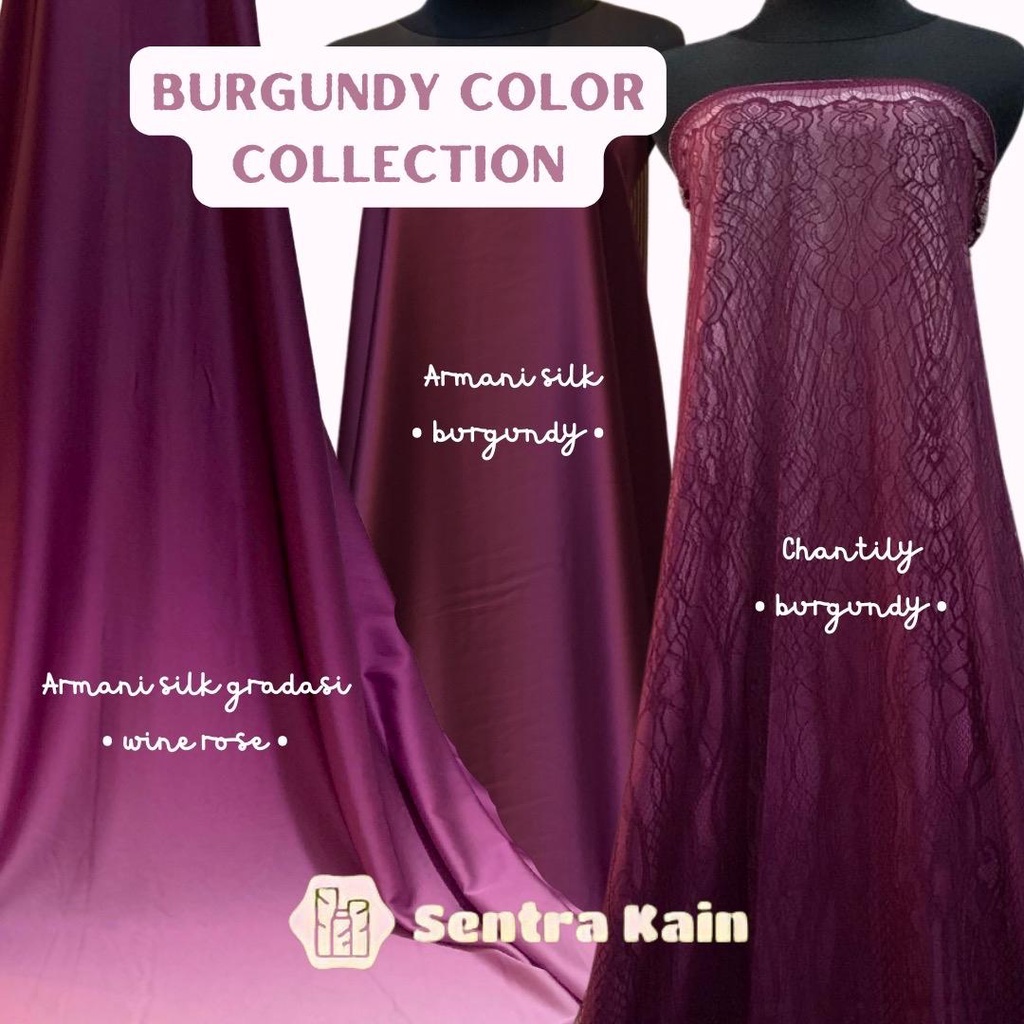 Bahan Kain Satin Brokat Kebaya Bridesmaid Warna Burgundy Jilbab