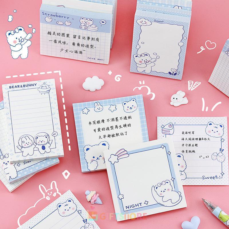 

COD✨Sticky Notes Blue Funny Bear Korean Aesthetic Siswa Dengan Petunjuk Untuk Catatan Kreatif Alat Tulis Anak-GS