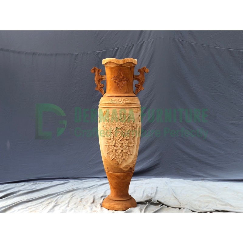VAS BUNGA GUCI CANGKIR KAYU MAHONI VAS BUNGA DEKORASI PELAMINAN VAS BUNGA RUANG TAMU FURNITURE JEPAR