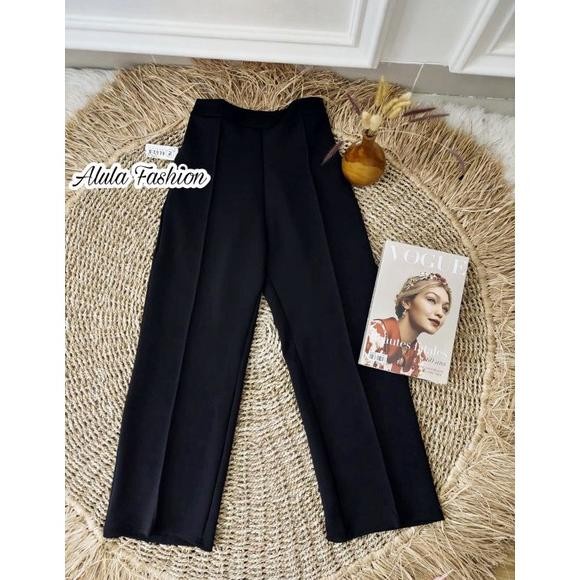 [TERLARIS] Kulot Scuba Cubit Premium /Celana Kulot Wanita High Waist/ Size S M L - Hitam, S