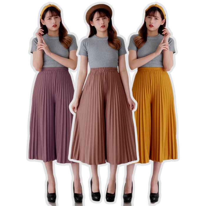 [TERLARIS] CELANA KULOT PANJANG CELANA PLISKET PANJANG WANITA BAHAN PREMIUM 7/8 - BROWN MILO