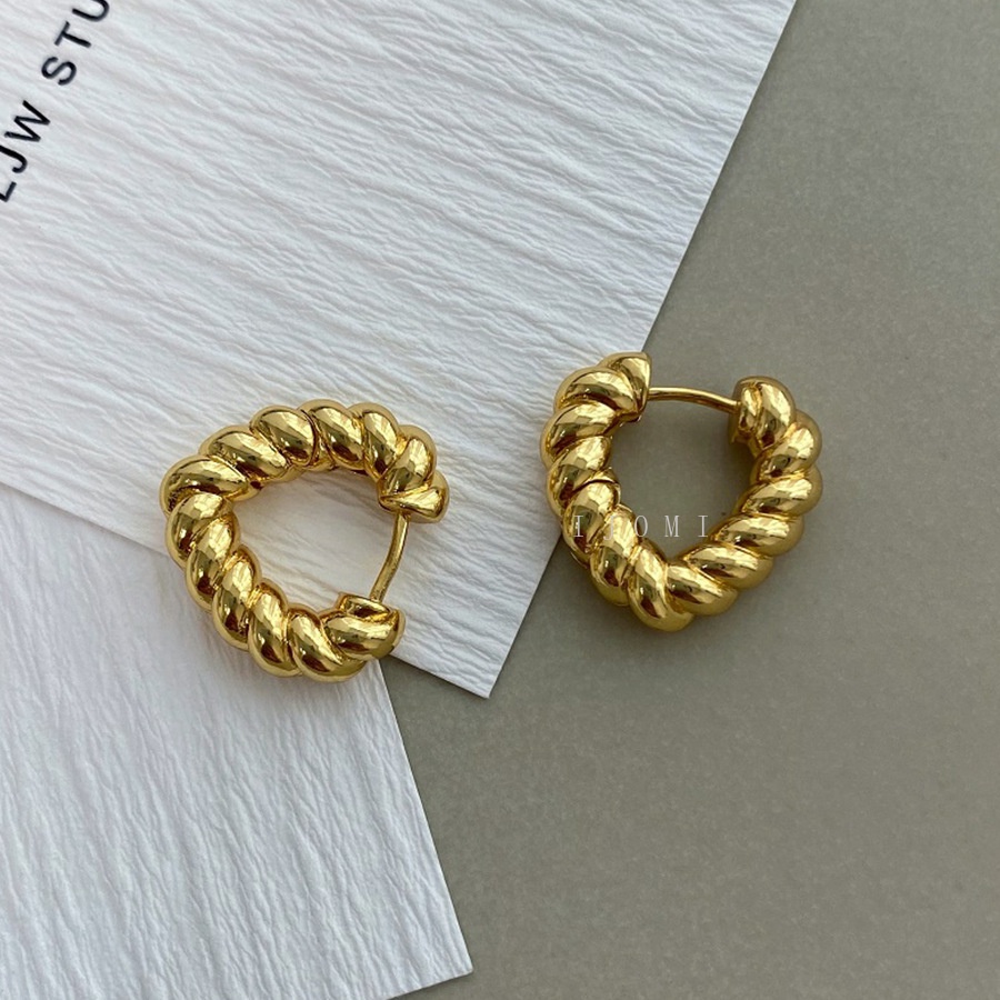 Anting Berbentuk Hati Logam Gaya Korea Anting Vintage Sederhana Dan Serbaguna Prancis