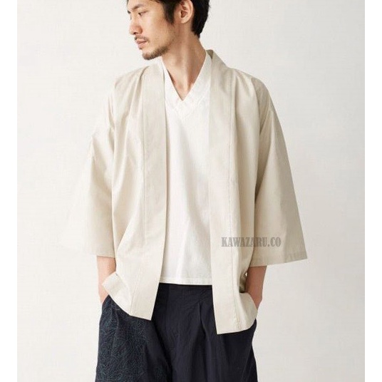 OUTER OUTWEAR KIMONO CARDIGAN BLAZER JEPANG KOREA PRIA COWO CREAM - PLOS CREAM, M