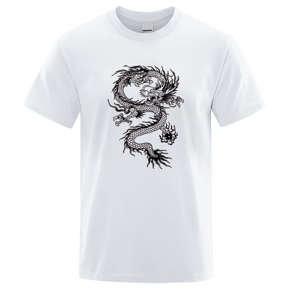 Jemssky T Shirt 2023 T Shirt Pria Gambar Cetak Mode Naga Hitam Baru Hip-Hop Baju Lengan Pendek Katun