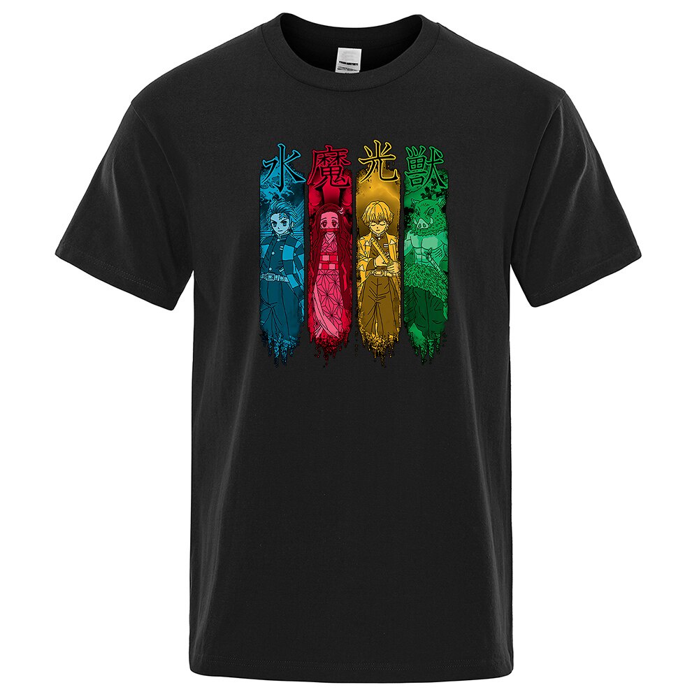 Jemssky Kaus Kasual Fashion Kaus Pria Anime Jepang DEVIL Slayer Print Top Retro Oversize T-Shirt Kas