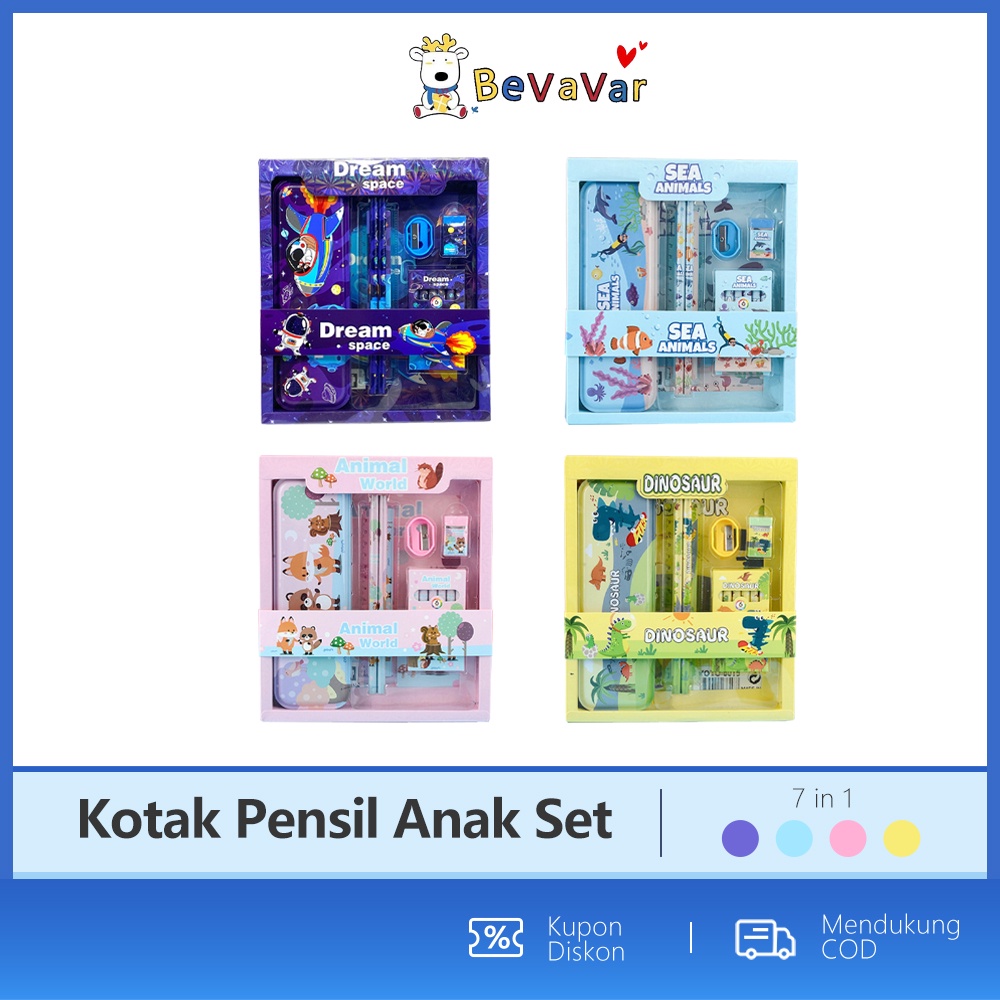 

BEVAVAR Kotak Pensil Anak Sd Kartun Stationery Set Lengkap Alat Tulis Set