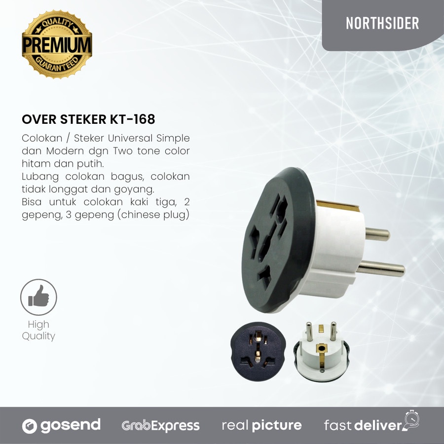 Over steker universal / sambungan colokan kaki 3 16A -250V - KT168