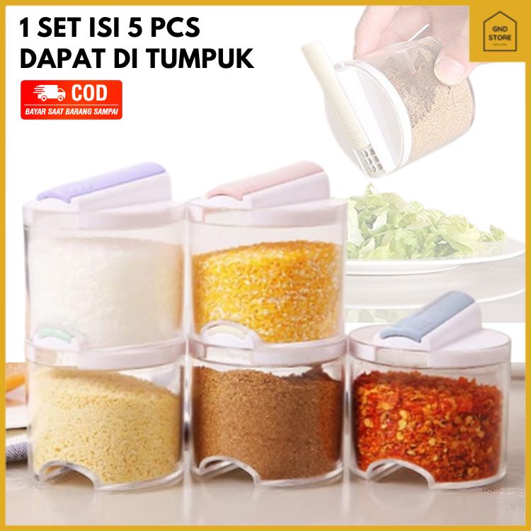 

Wadah Tempat Bumbu Dapur Rempah Bisa di Tumpuk Seasoning Jar 1 Set 5 Pcs