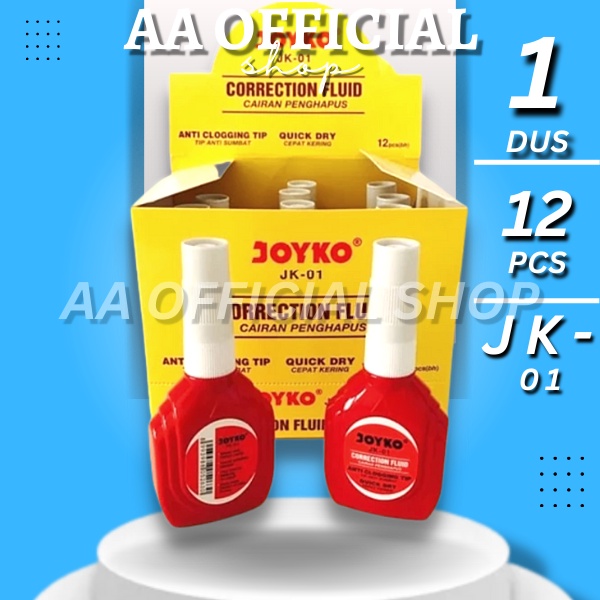 

1pak/dus isi 12 Correction Fluid / Cairan Koreksi / Penghapus Cair Joyko JK-01