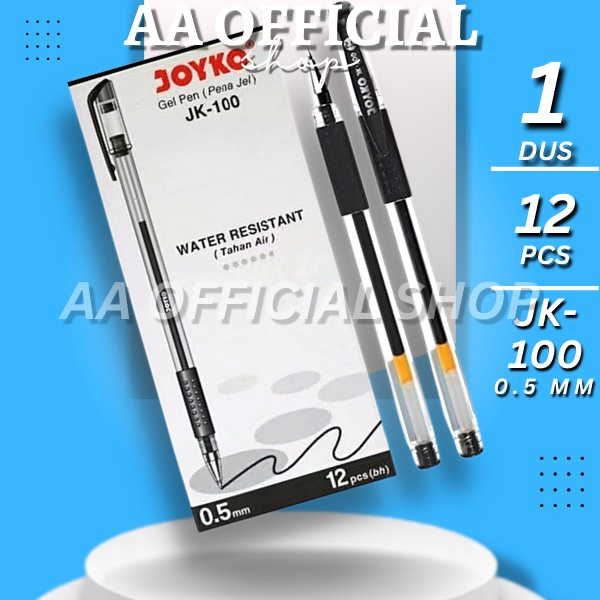 

1pak/dus Isi 12pc Gel Pen Pulpen Pena Joyko JK-100 Black 0.5 mm/pen Joyko