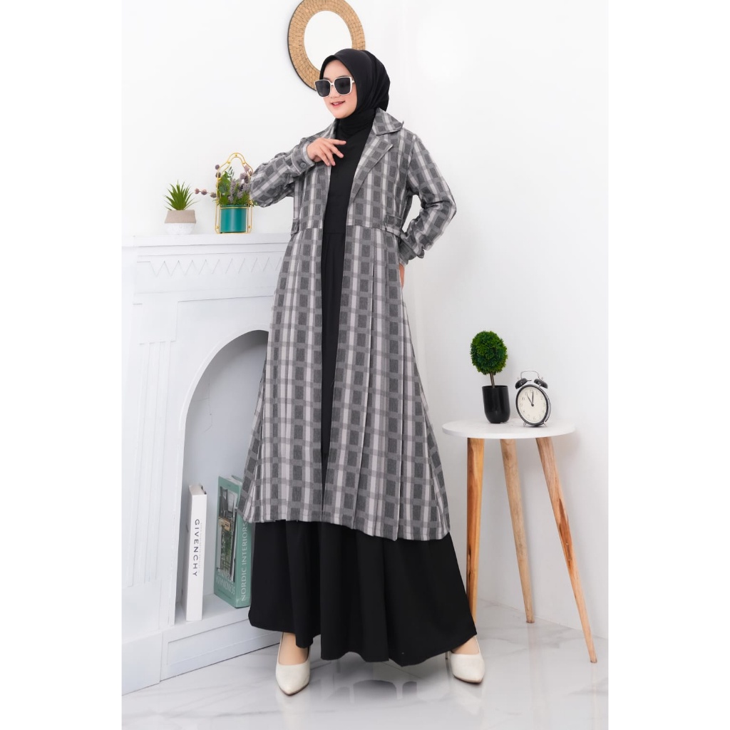 GAMIS SET OUTER BLAZER KOTAK LONG COAT KOTAK-KOTAK/LONG BLAZER KOREA/BLAZER KOTAK/BAJU KERJA/SET OUT