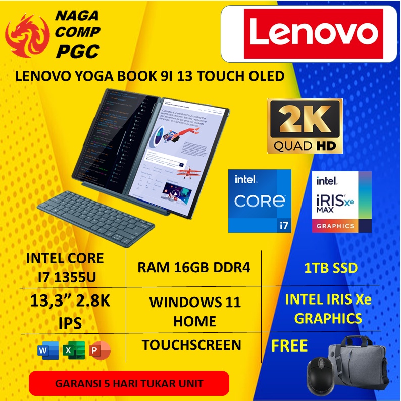 PROMO MERDEKA LAPTOP LENOVO YOGA BOOK 9I 13 OLED I7 1355U RAM 16GB 1TB SSD OHS 13.3" 2.8K PEN ADP