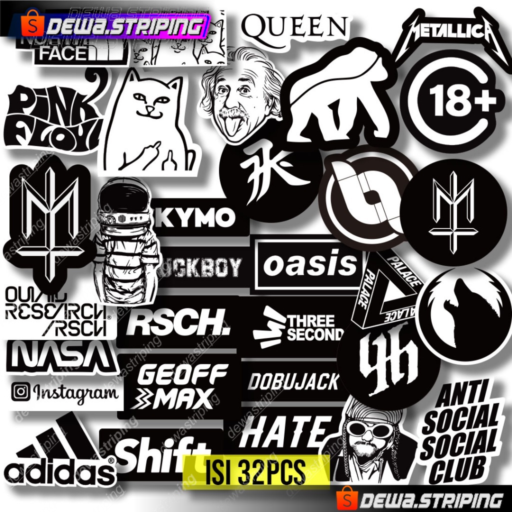 stiker pack spesial series black white untuk hp laptop helm tumbler motor brand band hype