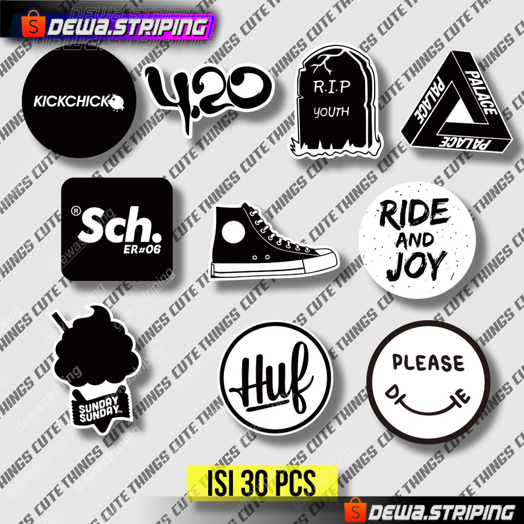 

30PCS Stiker pack brand lokal hype spesial series Hype 30 black white untuk hp laptop helm tumbler motor brand band hype