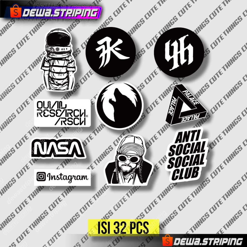 

32pcs Stiker pack musik brand local black white untuk hp laptop helm tumbler motor brand band hype