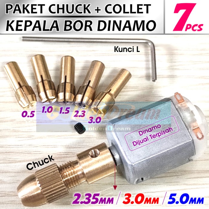 Paket 7in1 Chuck Collet Kepala Bor Dinamo Motor Mini Drill Grinder DC