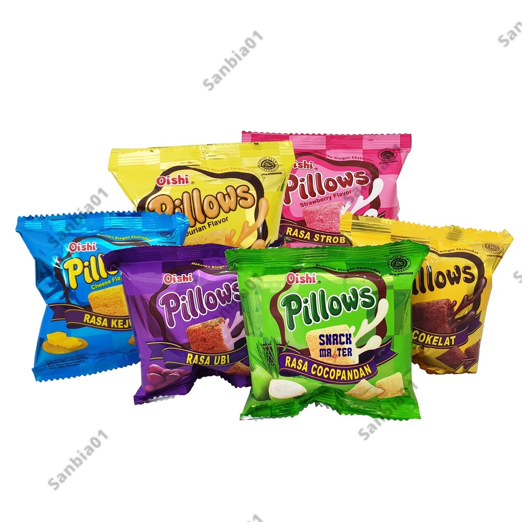 

Oishi Pillows Coklat Ubi Stroberry Coklat Kacang Cocopandan 1 Renceng