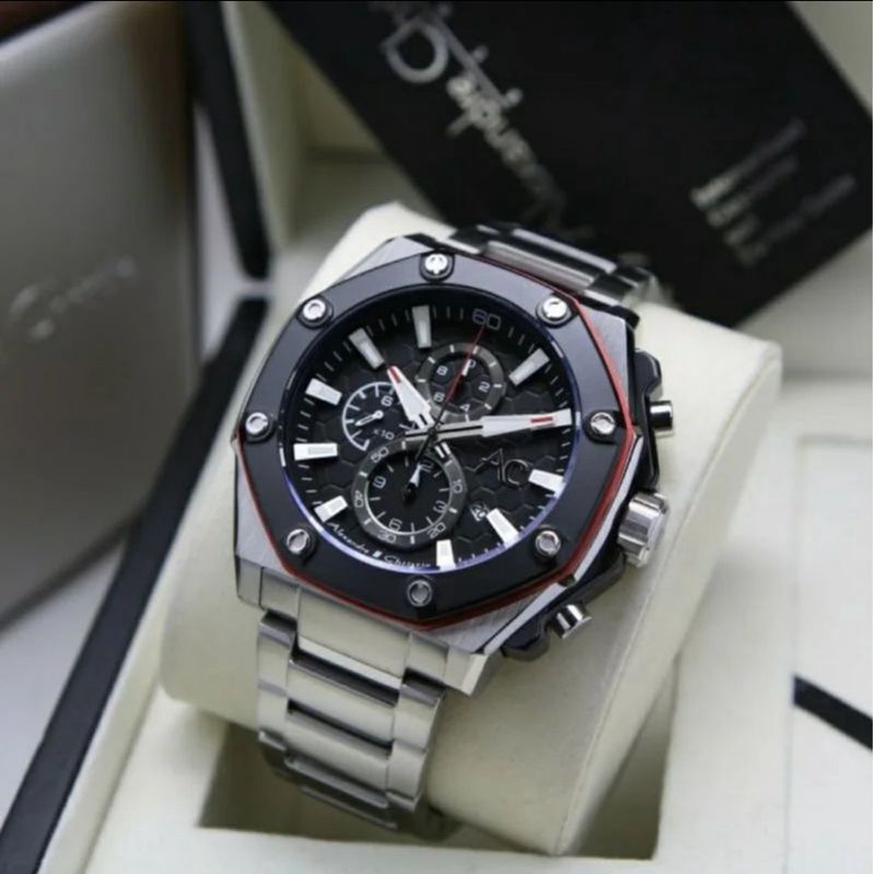 PROMO LIVE  Jam Tangan Alexandre Christie AC 9601 Pria / AC9601 MC Silver Black Original