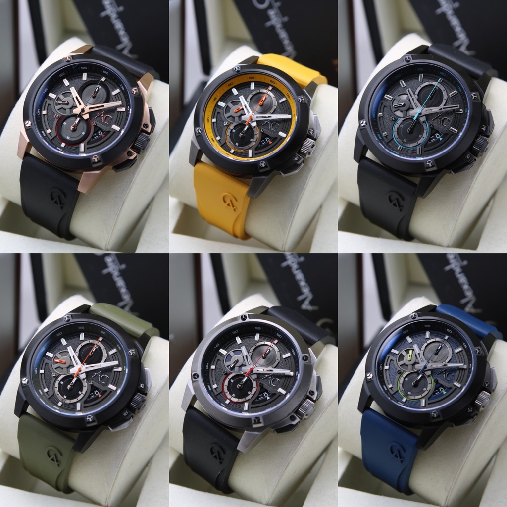 PROMO LIVE  Jam Tangan Pria Alexandre Christie AC 9602 / AC9602 Rubber Strap MC Original Garansi Res