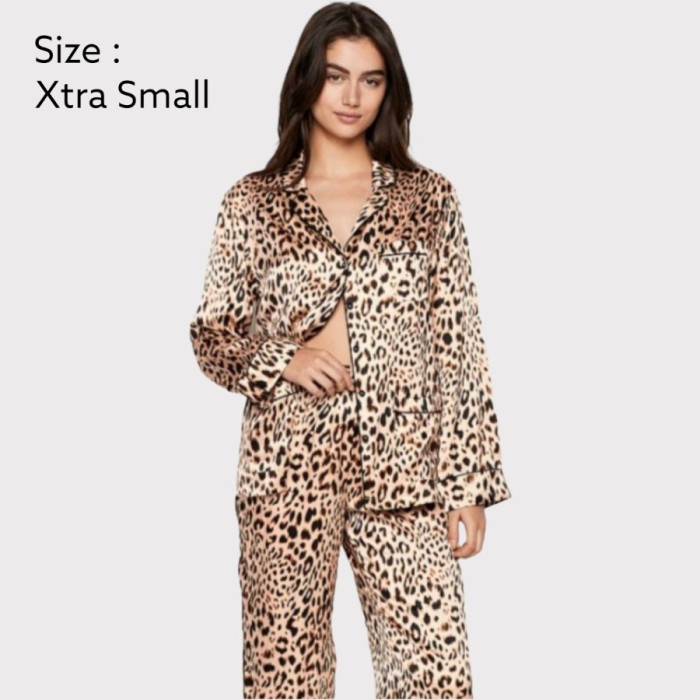 Victoria's Secret Silk Long Pajamas Set Original - Champagne Leopard