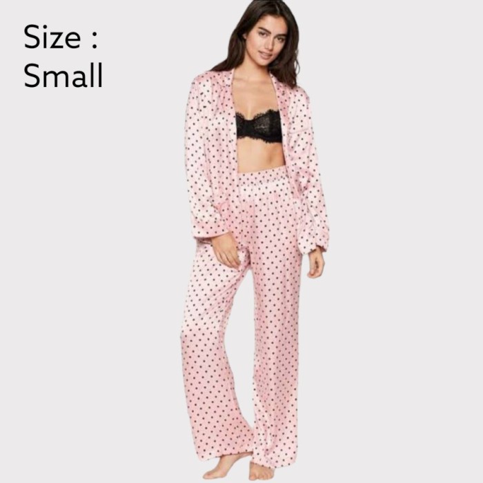 Victoria's Secret Silk Long Pajamas Set Original - Pink Casual Dot