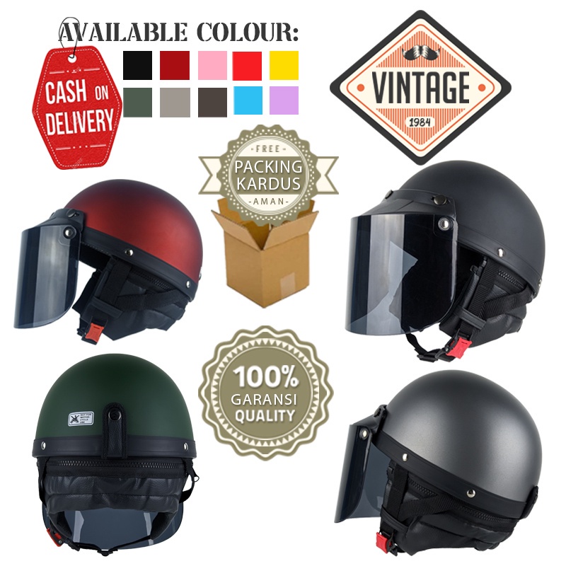 Helm Helem Motor Bogo Pria Wanita Cowok Cewek Dewasa Keren SNI Helmet ACN  Vintage Chip Cetok  Seten