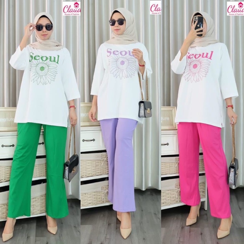 BAJU KAOS ATASAN WANITA KEKINIAN ONE SET COMBED SEOUL SETCEL  VIRAL SET KOMBINASI   ADEM JUMBO KEREN