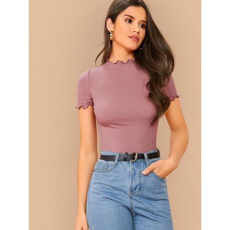 BAJU KAOS ATASAN WANITA KEKINIAN INNER KNIT NECY CURLY RIB POLOS  MELAR   PGMTA  CIA TOP KEREN ORIGI