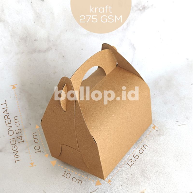 

KRAFT 13,5 10 10 CM GABLE BOX Kotak Hamper Handle Cake Dus Bingkisan