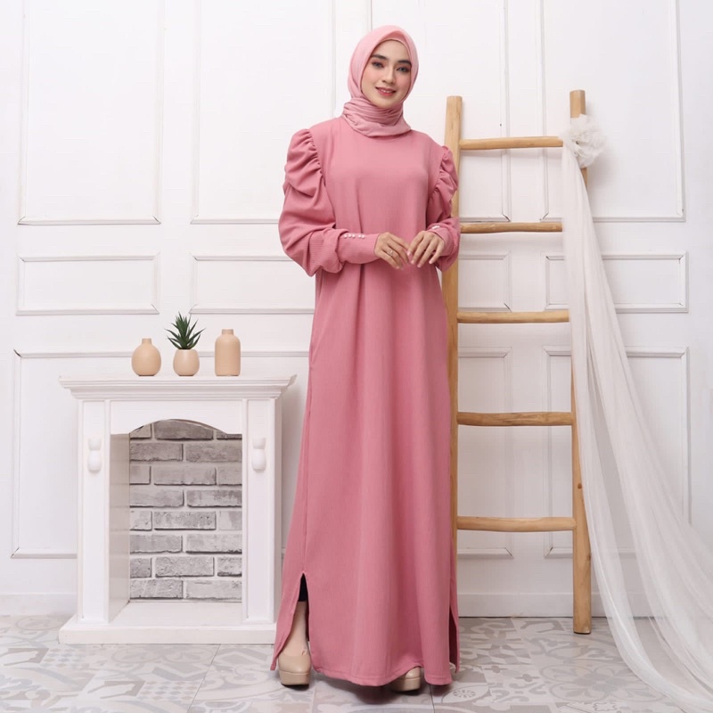 BAJU GAMIS BUSANA MUSLIM REMAJA WANITA TERBARU KEKINIAN CITRA RAJUT TANGAN BALON KERUT KNIT JUMBO XX