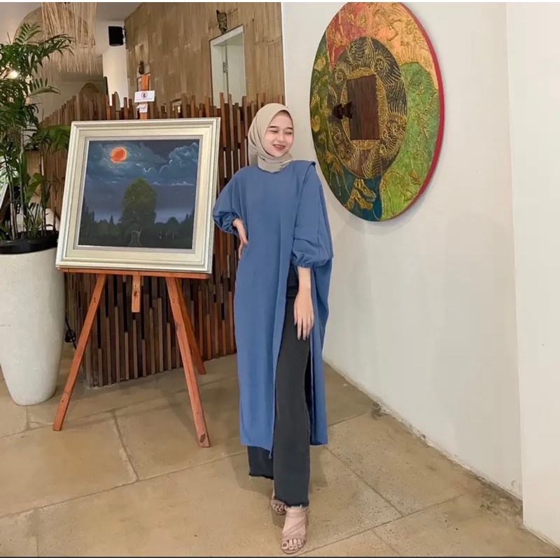 BAJU DRESS ATASAN WANITA TERBARU KEKINIAN MECCA TUNIK  MODEL BELAH SLIT CRINKLE AIRFLOW JUMBO KALONG