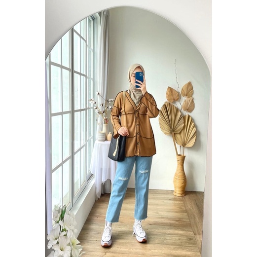 BAJU ATASAN WANITA TERBARU KEKINIAN CARDIGAN POLOS MTB LIST RAJUT KNIT HALUS POLOS JAHIT TERBALIK KA