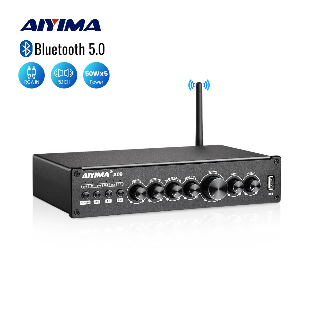 AIYIMA Upgrade A09 TPA3116 Power Amplifier HiFi Bluetooth 5.0 Subwoofer Amplifier 5.1 Surround Ampli