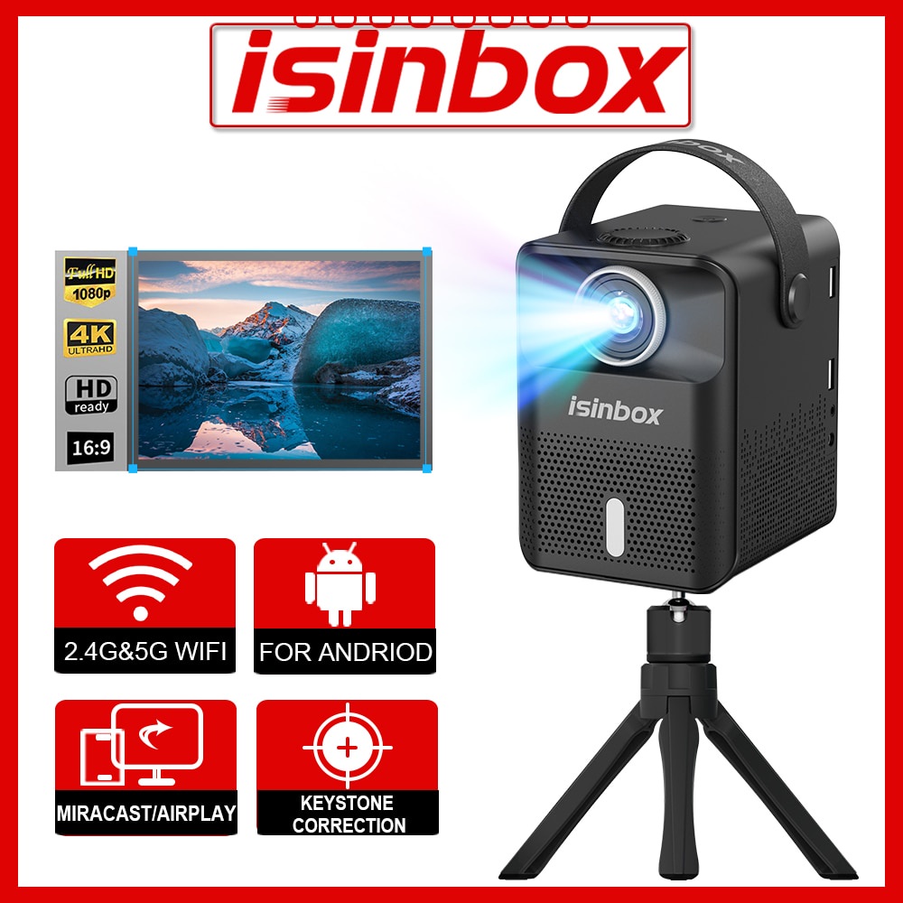 ISINBOX X8 proyektor Mini portabel, proyeksi bioskop teater rumah  layar Android 5G WIFI mendukung 1