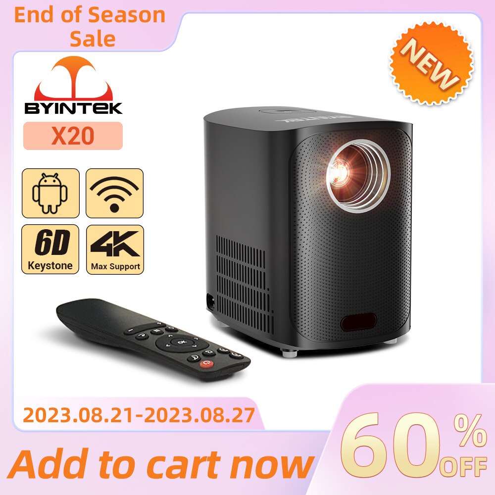 BYINTEK X20 proyektor Video, Smartphone Mini LED cerdas Android Wifi  teater rumah HD penuh 1080P 4k