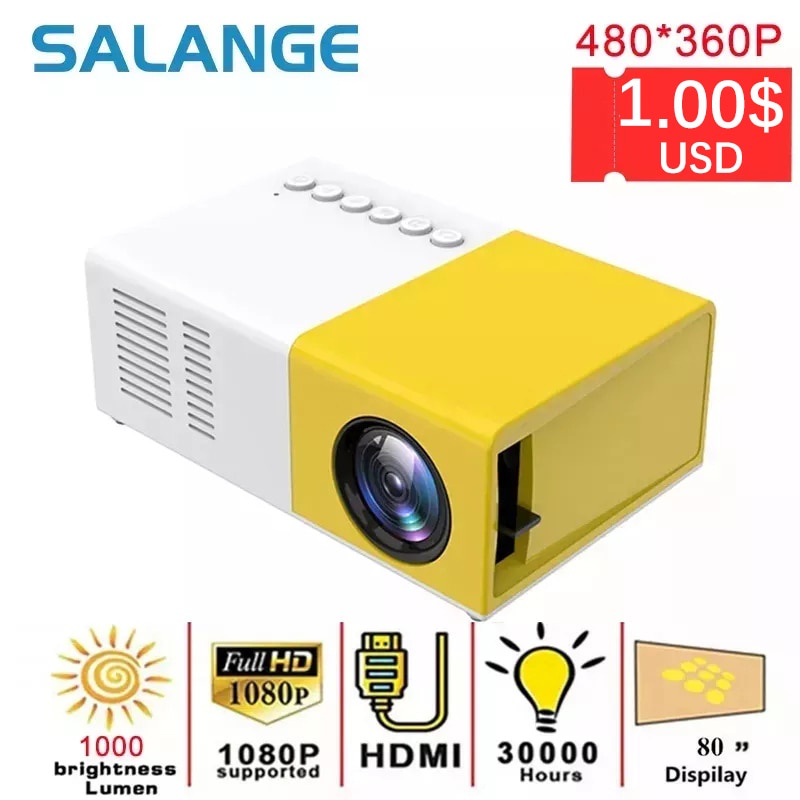 Salange J9 Pro Proyektor 1000 Lumen 480X360 Piksel 3.5Mm Auo HDMI USB Mini Proyektor LED Rumah Mea P