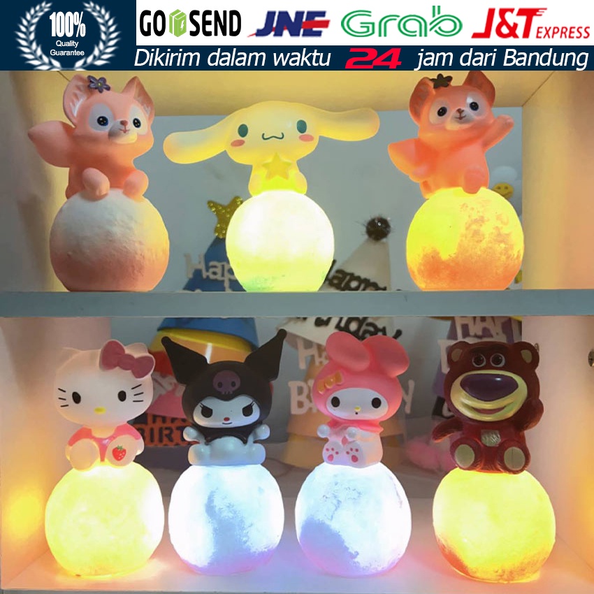 Figure  Cinnamoroll Kuromi Melody Moon Lampu / Sanrio Moon Night Light / LED 3D Anime Ornamen Kamar 