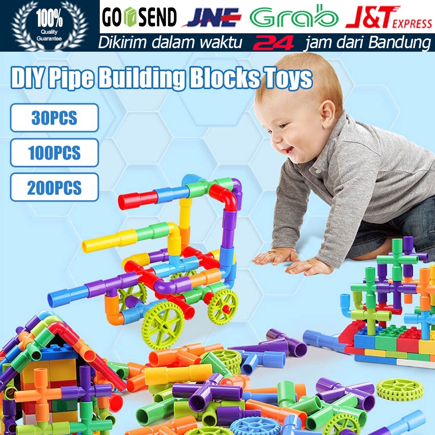 30/100/200Pcs/Set Diy Puzzle Pipa Mainan Balok Edukasi Anak / Mainan Edukatif Anak Balok Susun Pipa / Mainan Anak Edukasi Block Pipa / Mainan Puzzle Block Warna Pastel