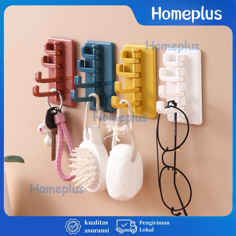 HomePlus Gantungan Tempel Dinding 4 Kait Lipat Gantungan Baju Tas Kunci Peralatan Dapur Ruang Tamu Gantungan Kunci Tempel Dinding Tembok Serbaguna Gantungan Hook