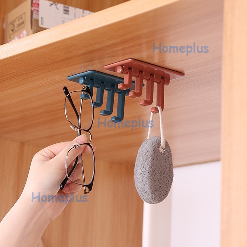 HomePlus Gantungan Tempel Dinding 4 Kait Lipat Gantungan Baju Tas Kunci Peralatan Dapur Ruang Tamu Gantungan Kunci Tempel Dinding Tembok Serbaguna Gantungan Hook