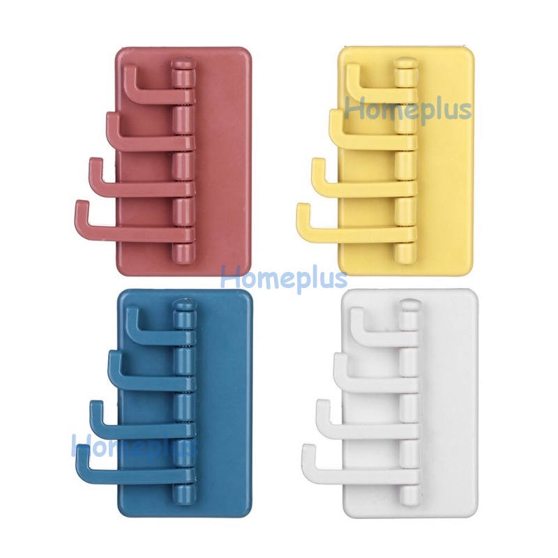 HomePlus Gantungan Tempel Dinding 4 Kait Lipat Gantungan Baju Tas Kunci Peralatan Dapur Ruang Tamu Gantungan Kunci Tempel Dinding Tembok Serbaguna Gantungan Hook