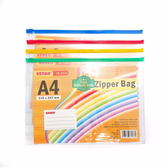 

Zipper Bag A4 Kenko ZB 2433 Bening Transparan Amplop Map Plastik