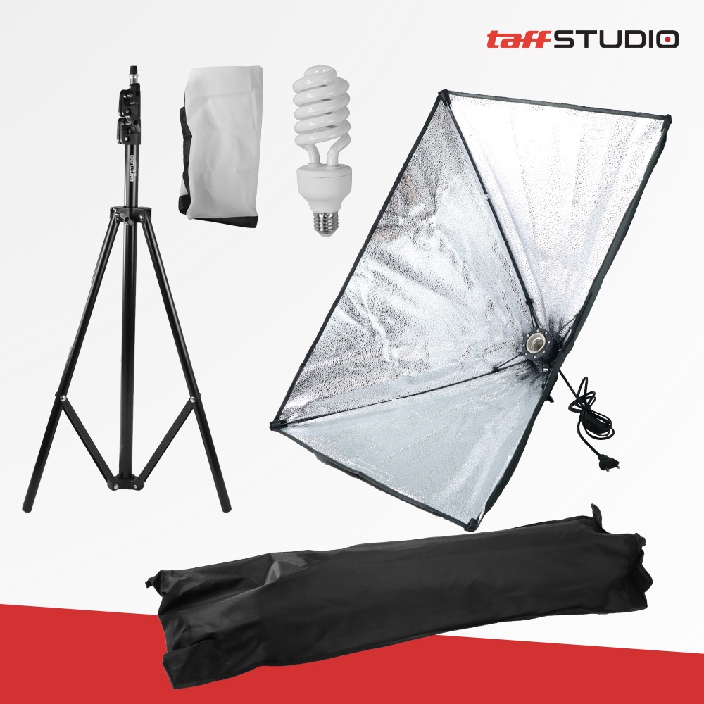 PAKET SET SOFTBOX 50x70cm + Light Stand + Lampu Bohlam LED Studio Soket Payung 50 x 70 cm Lighting