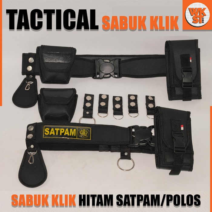 [[ PROMO MURAH ]] Sabuk Kopel Tactical PDL Klik Hitam Canvas Set Atribut POLOS/SATPAM - Hitam Polos,