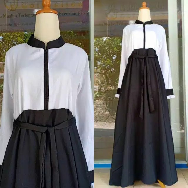 [[ PROMO MURAH ]] Baju PNS. Gamis Hitam Putih. Seragam Kerja dan Guru - PH LIST DADA, XXXL
