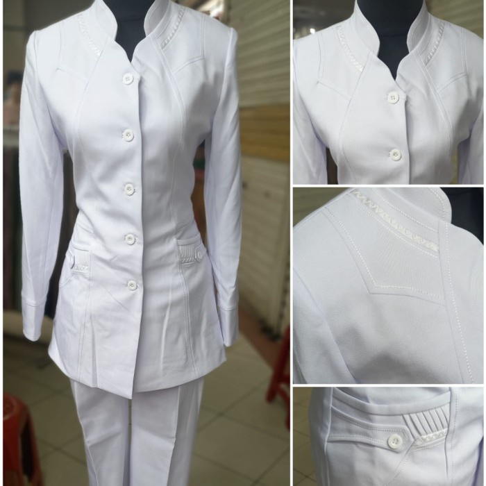 [[ PROMO MURAH ]] Stelan PNS Dinas Kesehatan Seragam Perawat Blazer Wanita Putih - Set Celana, XS