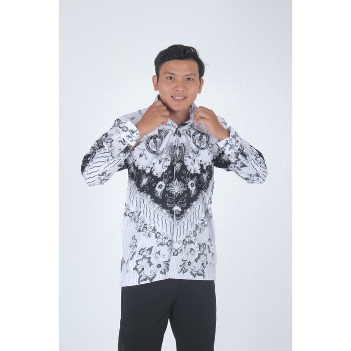 [[ PROMO MURAH ]] Baju PGRI PRIA Full Furing Hitam Putih Lengan Panjang Bagus Halus - XXL