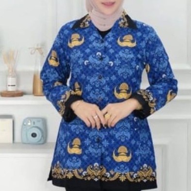 [[ PROMO MURAH ]] BAJU KORPRI TERBARU 2022 SERAGAM BATIK KORPRI WANITA KERAH HITAM - C50S, KAINsaja