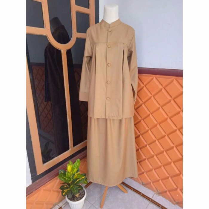 [[ PROMO MURAH ]] Seragam Pemda PNS Ibu Hamil Toyobo Khaki Setelan Adem Bumil - Khaki Muda, S